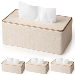 4팩 직사각형 티슈 박스 가죽 PU 거실 데코용 티슈용 사무실 냅킨 표준 장식용 케이스 침실 페이셜 홀더 베이지 커버 욕실