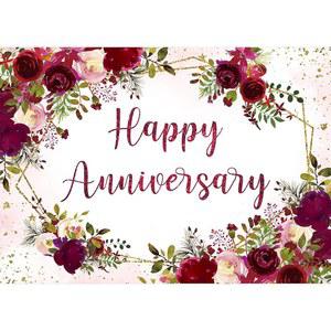 HOMEWELLE HAPPY ANNIVERSARY 배경 높이 녹색 수채화 장식 폴리에스터 로맨틱 식물 사진 글리터 8M 3CM 장미 8X6피트 버건디 우아한 원단 소품 골드 촬영 20