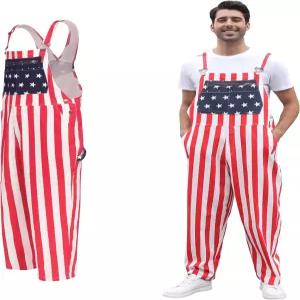 기프트디거 남성 멜빵 바지 점프슈트 미국 체크 펀 게임 턱받이 커버올