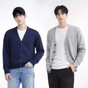 [NS홈쇼핑]베이직 솔리드 니트 쿨터치 브이넥 가디건 남자 남성 남방 셔츠..