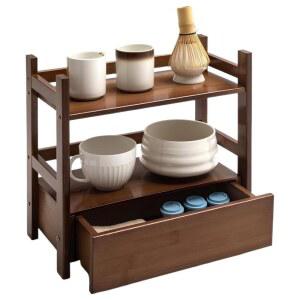 CHUNFUL 숨겨진 서랍이 있는 목재 13 주방 16 대나무 스테이션 커피 33 조리대 6인치 2단 12 보관용 사무실 높이 너비 말차 브라운 길이 정리함 32CM