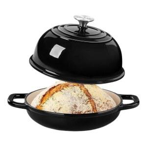 VELAZE 에나멜 주철 더치 원형 사워도우 블랙 뚜껑 포함 5쿼트 냄비 7L 오븐 베이킹용 로스팅 브레이징용