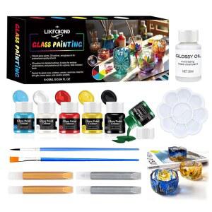LIKFCBOND 초보자 에나멜 페인팅 DIY 키트, 유리 투명 전구, (6가지 와인 잔, 창문 페인트 아트, 세트 색상) 세라믹용
