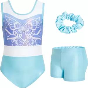 여자들을 위한 지에이미 체조 레오타드 반바지 댄스 발레 텀블링 의상을 입은 5-10년의 반짝이는