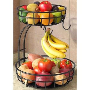 SEVENBLUE 탈착식 바나나 행거가 조리대용 대형 홀더 야채 홀더용 카운터 튼튼한 과일 바구니 2단 카운터용 주방 그릇 있는 블랙