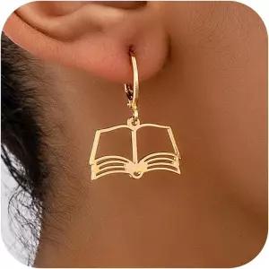 금서 귀걸이 재미있는 속이 빈 책 후프 도서 애호가 도서관 사서 선생님 졸업식 복학 소설 보석