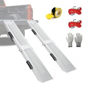 EVCITN 픽업 트럭용 오토바이 잔디 170 마킹 1500파운드 적재 스테인리스 타이 포함 기계 스틸 자전거 2CM 4KG 비포장 UTV용 경사로 2개 접이식 다운 680 67인치 스트랩 테이프 트럭 깎는 ATV