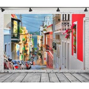도시 거리 배경 사진용 다채로운 산후안 사진 장식 빌딩 파티 소품 하우스 스튜디오 부스 촬영 여행 푸에르토리코
