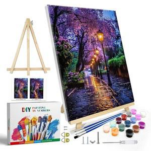 JOOZ 숫자로 페인트 키트, 프레임이 있는 이젤로 장식용 DIY 풍경 30.5CM(8 12인치) 유화, 쉬운 거리 페인트, 캔버스에 장면 벽 20.3 X 색칠, 키트