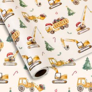 FYSUIMU 크리스마스 건설 포장지 선물 산타 덤프 91 포장 포함 굴착기 트리 17 샤워용 4M 8피트 43 베이비 생일 32 크레인 아트지 미니 트럭 모자