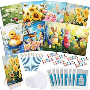 TENCEUR 72피스 미리 그린 인쇄 파티용 사전 25 스텐실 10인치 페인트 파티 정원 선물용 DIY 디자인 캔버스 성인용 브러시 앞치마 20 키트 4CM 페인팅 이젤