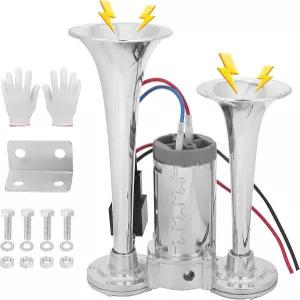 트럭 및 보트용 24V 600dB 슈퍼 라우드 트레인 경적 키트 - 듀얼 트럼펫 전기 에어 픽업 오토바이 차량용