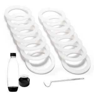 소다스트림 병뚜껑과 호환되는 24개의 개스킷 교체, 실리콘 O 링 병 뚜껑 밀봉 교체 부품, 플라스틱 병, 흰색