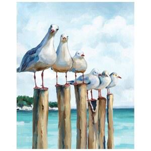 SUMGAR DIY 숫자로 페인트 키트 초보자 유화 세트 아크릴 20인치) 크리스마스 갈매기 푸른 바다 프레임 40.6 공예 드로잉 사실적인 선물 X 브러시 50.8CM(16 포함 없음 작업