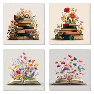 BANKET 4팩 숫자로 액자 페인트 키트 책 초보자 아트 페인팅 캔버스에 20.3CM(8 벽 20.3 8인치) X DIY 홈 그림 꽃 프레임