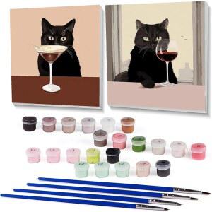 FOTASMUA 2팩 숫자로 검은 고양이 페인트 성인 그리기, 그림 프레임 20.3 있는 아크릴 오일이 8인치) 쉬운 빈티지 벽 색칠하기 와인 포함, 키트 장식용 및 X 20.3CM(8