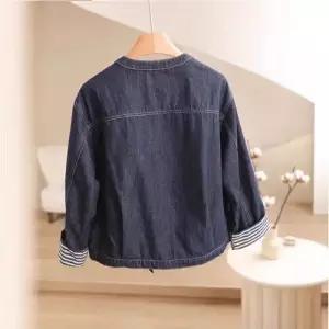 EAMT 빈티지 여성용 청 자켓 코트 라운드 싱글 스트라이프 소매 블레이저 EUNG1