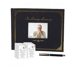 추모식을 위한 RSDKL 장례식 방명록, 펜과 50장의 기념 카드가 포함된 사랑의 기억 사진 삽입이 124페이지의 하드커버 손님을 서명부