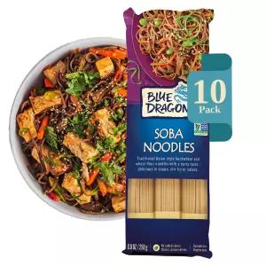 청룡 건조 소바 면 - 8.8온스(10팩) 전통 메밀 및 밀가루 수프 볶음 콜드 샐러드용 다용도 베이스 각 팩에