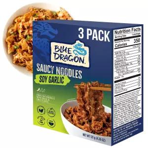 청룡 간장 마늘 소시 면 - 4.2온스(3팩) 칼집 공기 건조 면과 소스 및 칠리 가니쉬 포함 정통 아시아 맛의