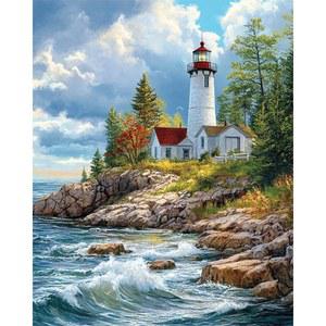 TFIAVSIN 숫자 키트 페인팅, 페인팅 - 붉은 DIY 초보자용 작은 홈 월 해변 16X20 장식 페인트, 집, 벽돌 인치 등대와