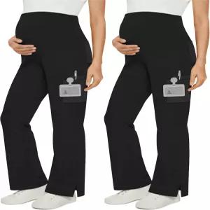 벨브홀 2팩 여성용 산부인과 스크럽 팬츠 와이드 레그 임신 카고 배 위 신축성 바지 간호사용