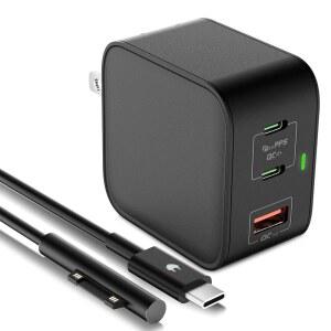 65W GaN USB C PD 3.0 QC 충전기, Surface Pro 미니 여행용 충전기 3 /4 /5 /6 /2017 / Go Book 전원 어댑터 배터리 공급 타입