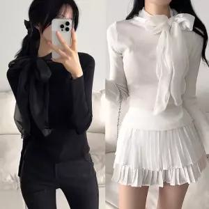 지스캇 여성용 러블리함 살랑 실크 리본 긴소매