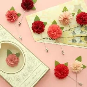 감사 기념일 꽃장식 핀 가슴 옷 달기 축하 선물 포장 봉투 카드 세트 구성 증정용