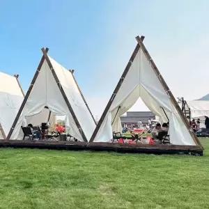 야외 카페 천막 몽골텐트 삼각 캠핑 캐노피 애견카페