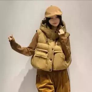 EAMT 여자 캐주얼 다운 후드 조끼 민소매 YJ1