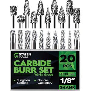 카바이드 버 세트 1 /8 섕크 및 텅스텐 공구용 컷 조각, 20개 회전 드릴링, 드릴 금속용 밀링, 단단한 YG-8X 그라인더 디버링, 다이 더블 비트 목재