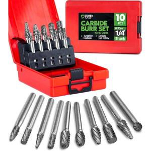 카바이드 버 세트 6.35MM(1 /4인치) 섕크 텅스텐 컷 디버링, 더블 10개 드릴 목재 금속용 단단한 - 회전 드릴링, 그라인더 다이 비트 조각, 및 공구용 밀링,