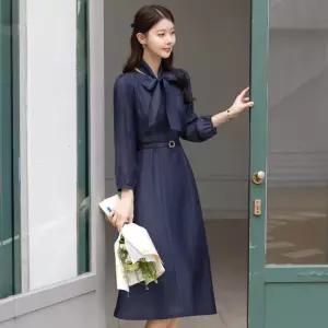 [시크라인] 아시엘 타이넥 벨트 쉬폰 플레어 원피스