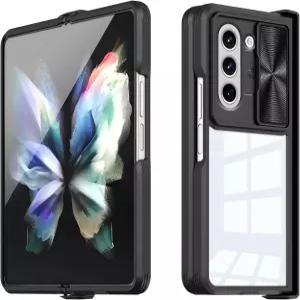 삼성 갤럭시 Z 폴드 6 케이스와 호환되며 카메라 렌즈 프로텍터 슬라이드 블랙 폰 케이스 실리콘 투명 충격