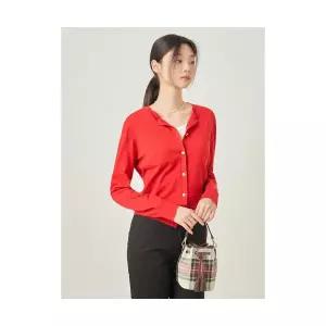 매장정품 빈폴 BEANPOLE LADIES [Essential] 코튼 혼방 라운드넥 카디건 레드 (BF585AE036) BF585AE036 652