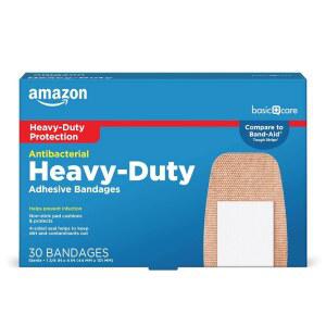 아마존 베이직 케어 헤비 패브릭 접착 붕대 튼튼하고 논스틱 패드 쿠션 1 75 x 4인치 30개