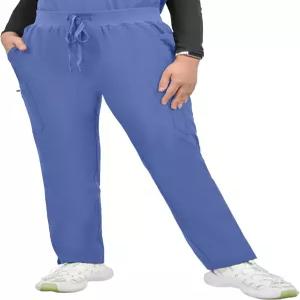 여성용 키트마즈 스크럽 팬츠 미드 라이즈 스트레치 주름 방지 스키니 스트레이트 레그 카고 요가 허리밴드