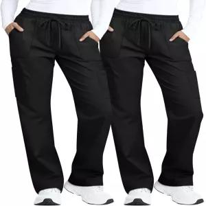 오크가든 2팩 스크럽 팬츠 스트레이트 레그 여성용 간호사 카고 경량 미드 라이즈 4포켓 및 펜 슬롯