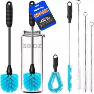 홀릭메 6팩 병 브러시 세트 145인치 길이 손잡이 스테인리스 스틸 클리너 물병용 긴 6in1 컵 연마 휠