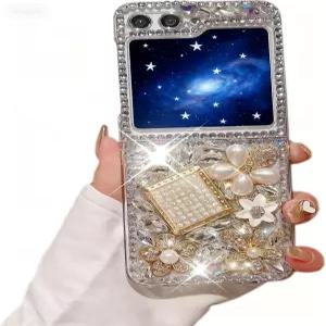 삼성 갤럭시 Z 플립 6 5G 케이스 럭셔리 블링 다이아몬드 라인스톤 보석 3D 향수병 및 플라워 소프트 TPU