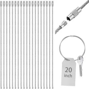 Zonon 20 팩 인치 대형 와이어 열쇠고리 케이블 헤비 듀티 스테인리스 스틸 걸이 연장 코드 나사