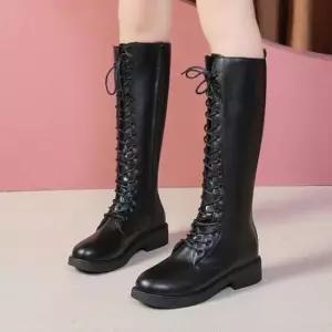 레이스업부츠 레이스업 여자 롱부츠 기모 장화 겨울 데일리 패션