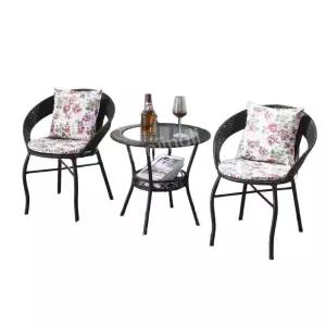 테이블 의자 세트 라탄 소형 2인용 티 2의자 커피 사이드 야외 테라스 커피색