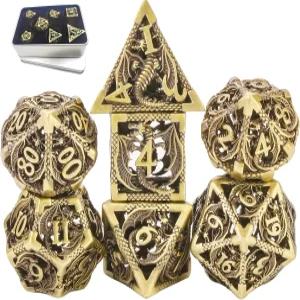 금속 DND 주사위 세트 던전과 드래곤 중공 다면체 매직 7 PCS 테이블 게임 플레이 카드 MTG드래곤고대 청동