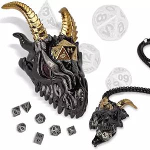 구베이 티 미니 DND 주사위 드래곤 헤드 쉘이 포함된 금속 세트 롤플레잉 게임 던전과 RPG MTG 테이블