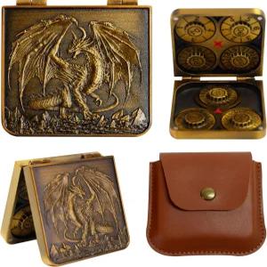 FSOEHEY 포켓 메탈 7in1 접이식 DND 스피너 주사위 세트 RPG 게이머를 위한 3D 드래곤 케이스 선물 고대