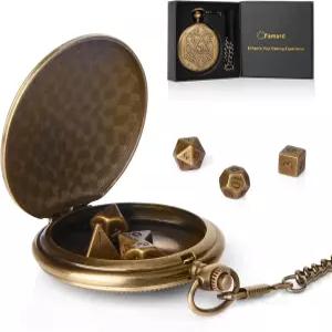 빈티지 포켓워치 쉘 케이스가 포함된 10mm 소형 DND 주사위 세트 던전 앤 드래곤용 다면체 금속 DD RPG MTG