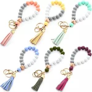 톤디아모 6개 여성용 실리콘 손목시계 열쇠고리 귀여운 자동차 비즈 뱅글 체인 가죽 태슬