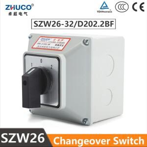 ZHUCO SZW26LW26-32 32A 3 위치 2 단계 8 나사 방수 상자가있는 자동 범용 전환 로터리 노브 캠